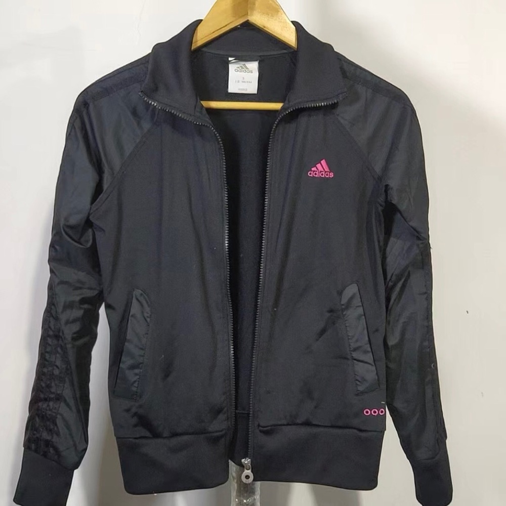 adidas Black Bomber Jacket with Pink Logo Accent